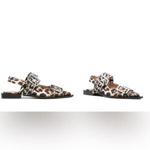 Ganni Animal Print Buckle Sandals